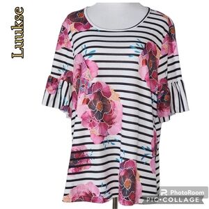 Luukse top tropical floral striped bell sleeve size 2x plus